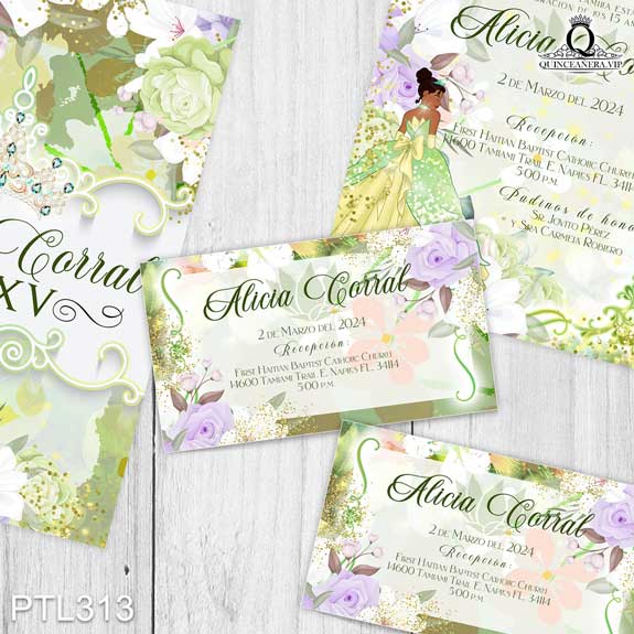 PTL313@ ¡Tu quinceañera perfecta comienza con nuestras
invitaciones de XV años Princesa Tiana y Rana en colores Verde Olivo y Blanco! Con un diseño
encantador y mágico, estas invitaciones aseguran que tu celebración sea única y memorable. Solo
de Quinceañera VIP en InvitacionesModernas.com