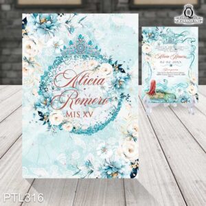 Invitaciones de la Princesa Ariel PTL316 frente y reverso